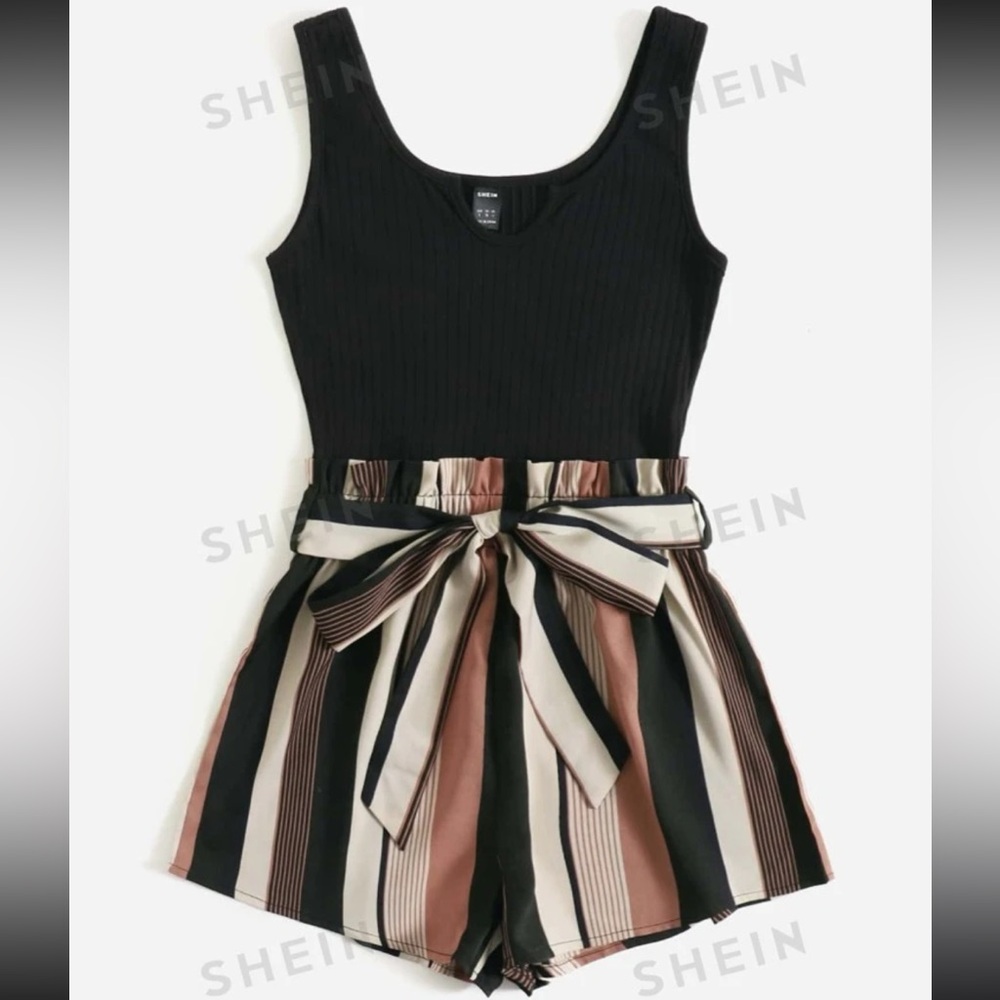 Multicolor/Striped Belted Romper Size Large